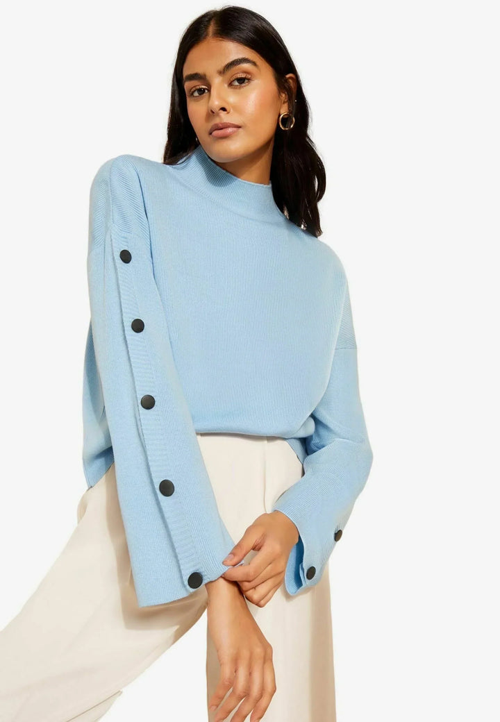 Turtleneck Sweater | Button Ärmel | Relaxed Fit | Modernes Strickdesign