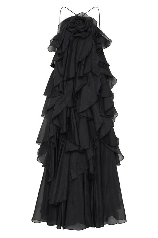 Glanzstück Livora Ruffled Maxi Dress | Halterneck | Layered Chiffon
