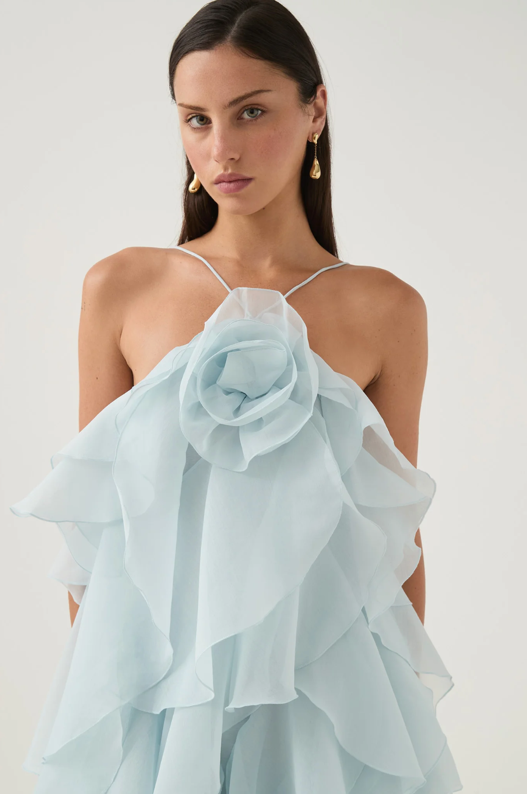 Glanzstück Livora Ruffled Maxi Dress | Halterneck | Layered Chiffon