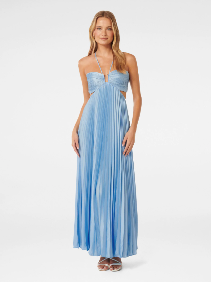Lichtglanz Soraya Pleated Maxi Dress | Halterneck Bustier | Flowing Skirt