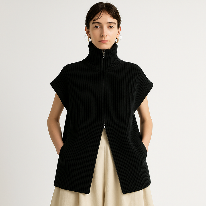 Rippstrick Weste | Hoher Kragen | Oversized Fit