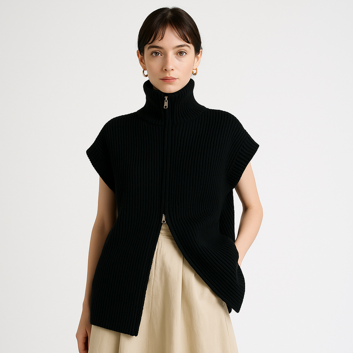 Rippstrick Weste | Hoher Kragen | Oversized Fit
