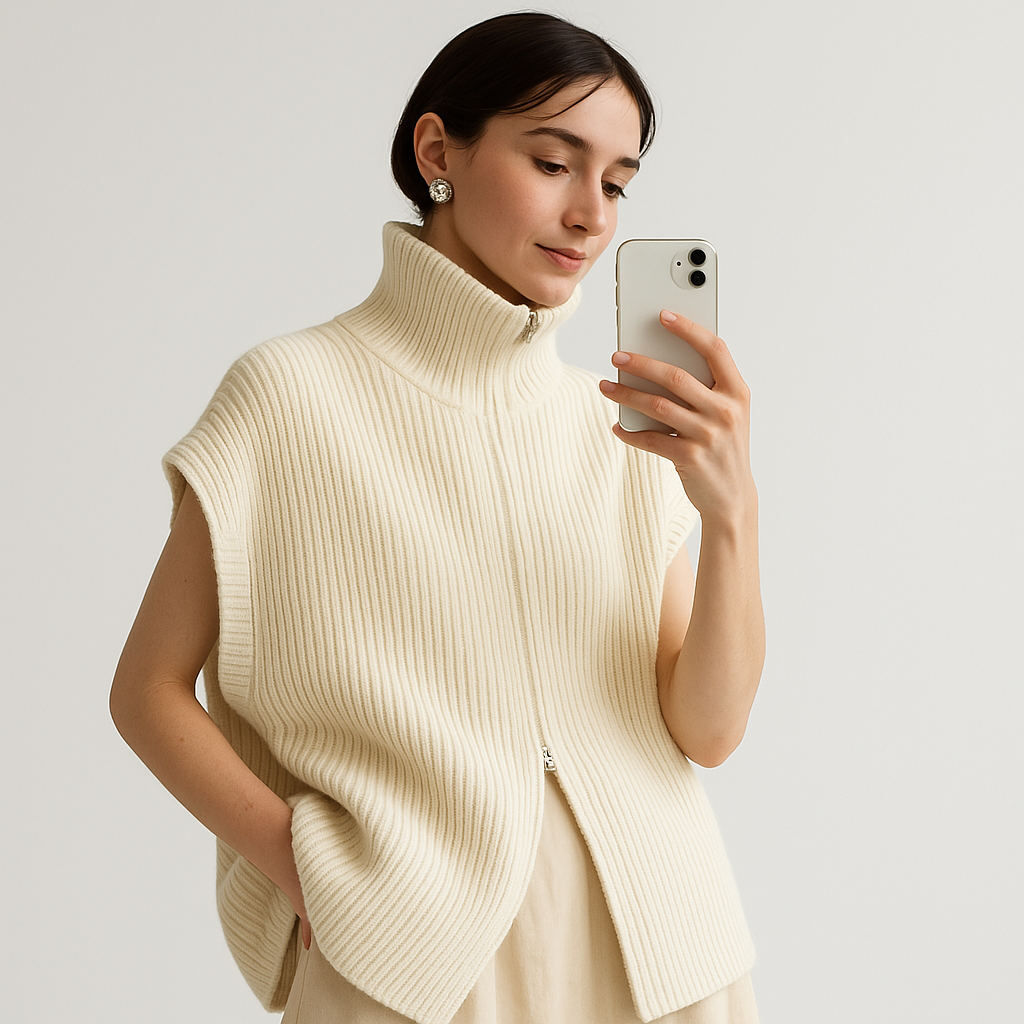 Rippstrick Weste | Hoher Kragen | Oversized Fit