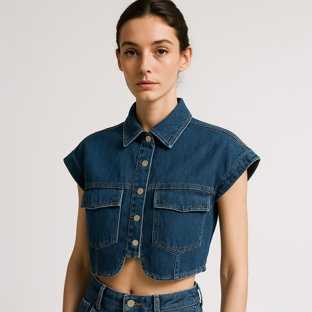 Cropped Denim Bluse | Aermellos | Boxy Fit