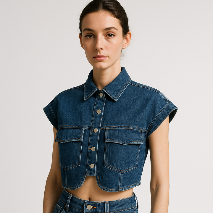 Cropped Denim Bluse | Aermellos | Boxy Fit