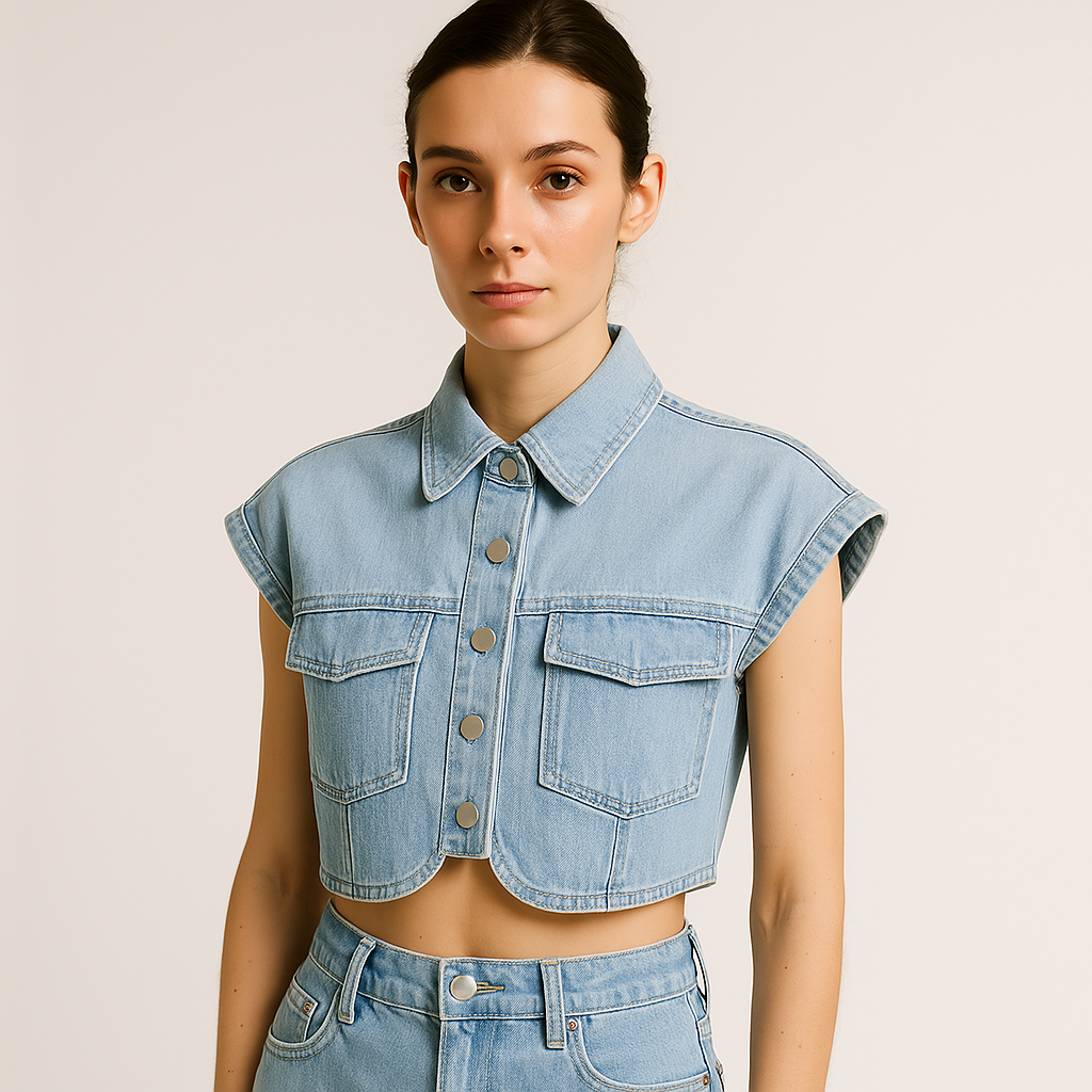 Cropped Denim Bluse | Aermellos | Boxy Fit