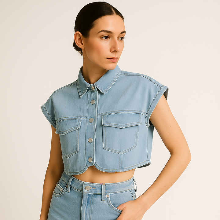 Cropped Denim Bluse | Aermellos | Boxy Fit