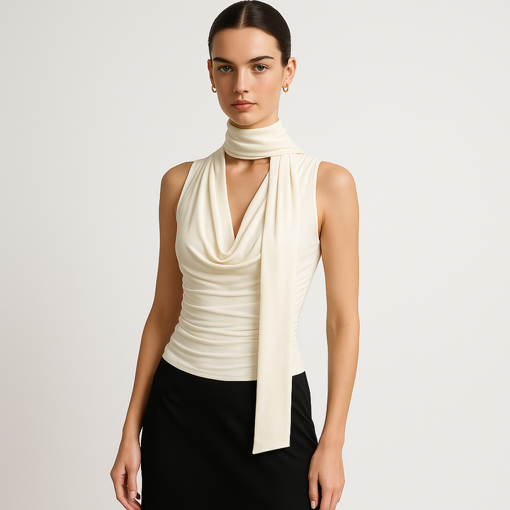 Glanzstück Draped Halter Top | Scarf Neck Detail