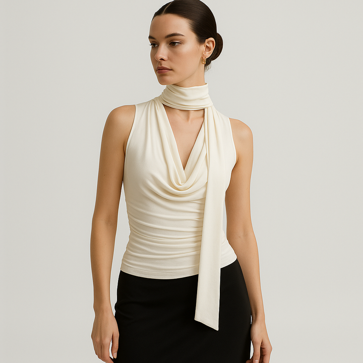 Glanzstück Draped Halter Top | Scarf Neck Detail