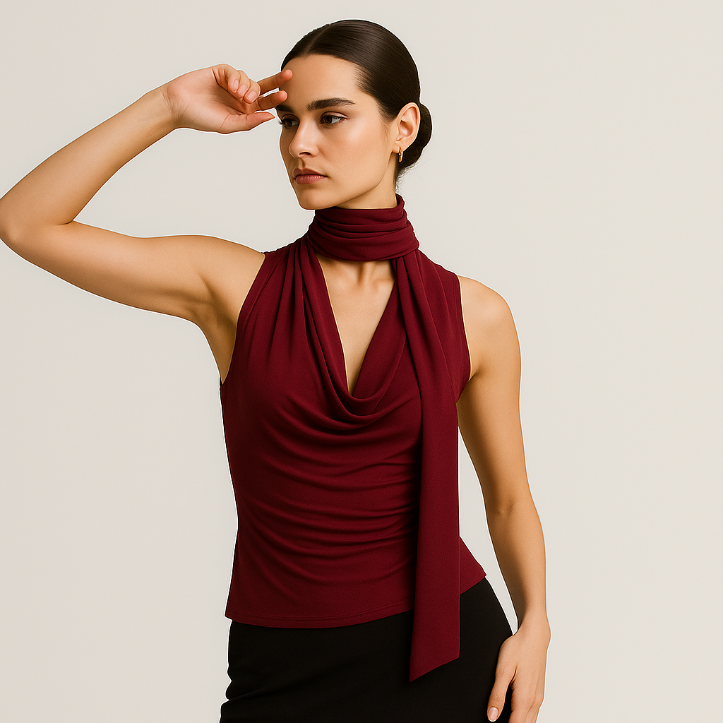 Glanzstück Draped Halter Top | Scarf Neck Detail