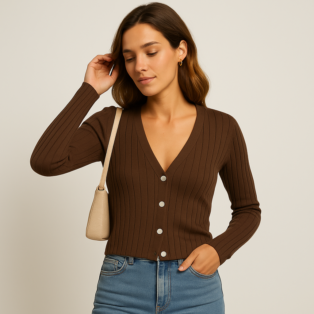 Gerippter Knopf Cardigan | V-Ausschnitt | Slim Fit