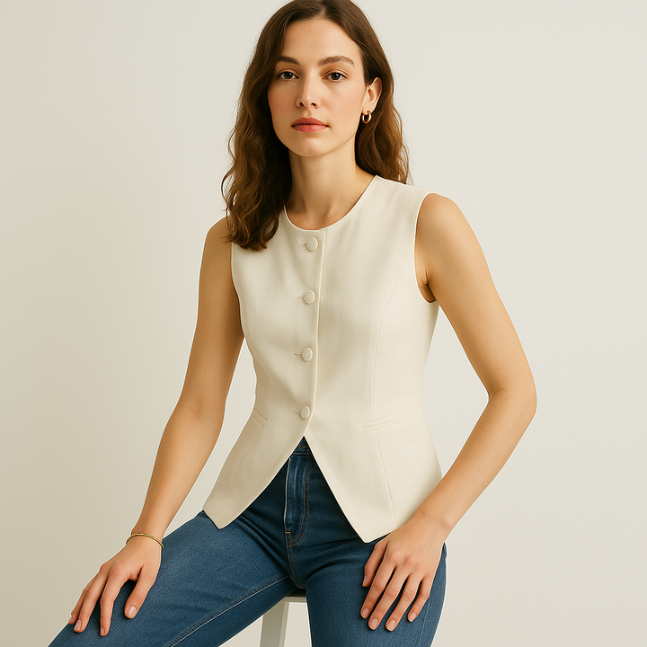 Strukturierte Ärmellose Weste | Slim Fit | Geknopf Detail