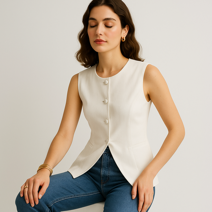 Strukturierte Ärmellose Weste | Slim Fit | Geknopf Detail