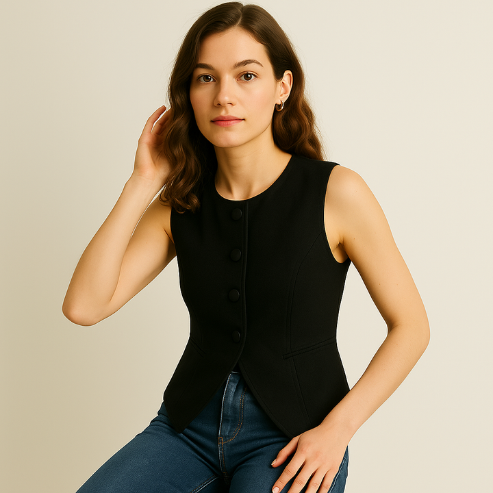 Strukturierte Ärmellose Weste | Slim Fit | Geknopf Detail