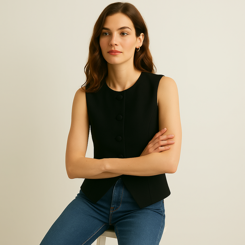 Strukturierte Ärmellose Weste | Slim Fit | Geknopf Detail