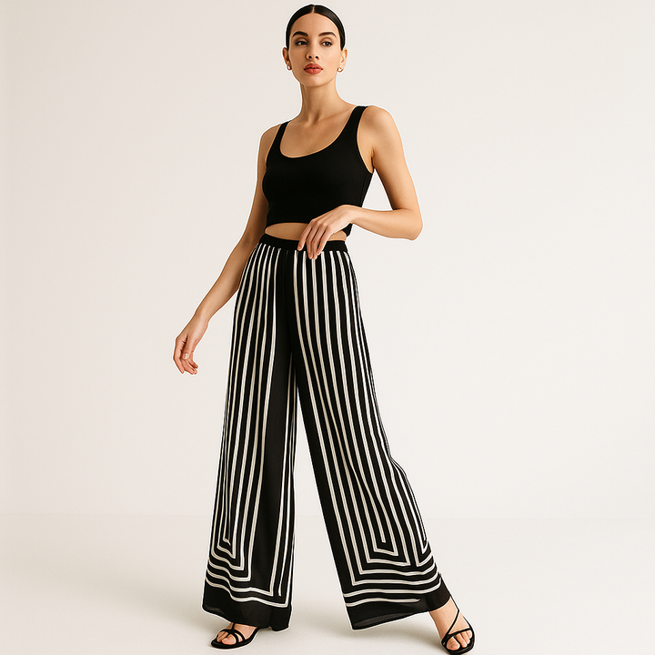 Weite Bein Seidenhose | Geometrische Streifen | Modernes Aussehen