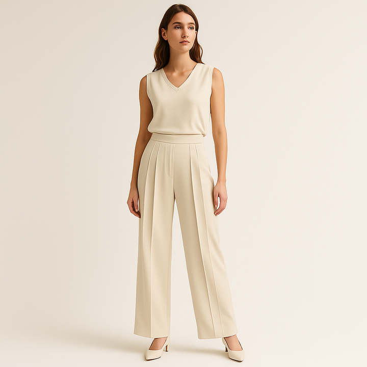 Geraffte Hochbund Hosen | Fließender Weitbein | Modern Minimalismus