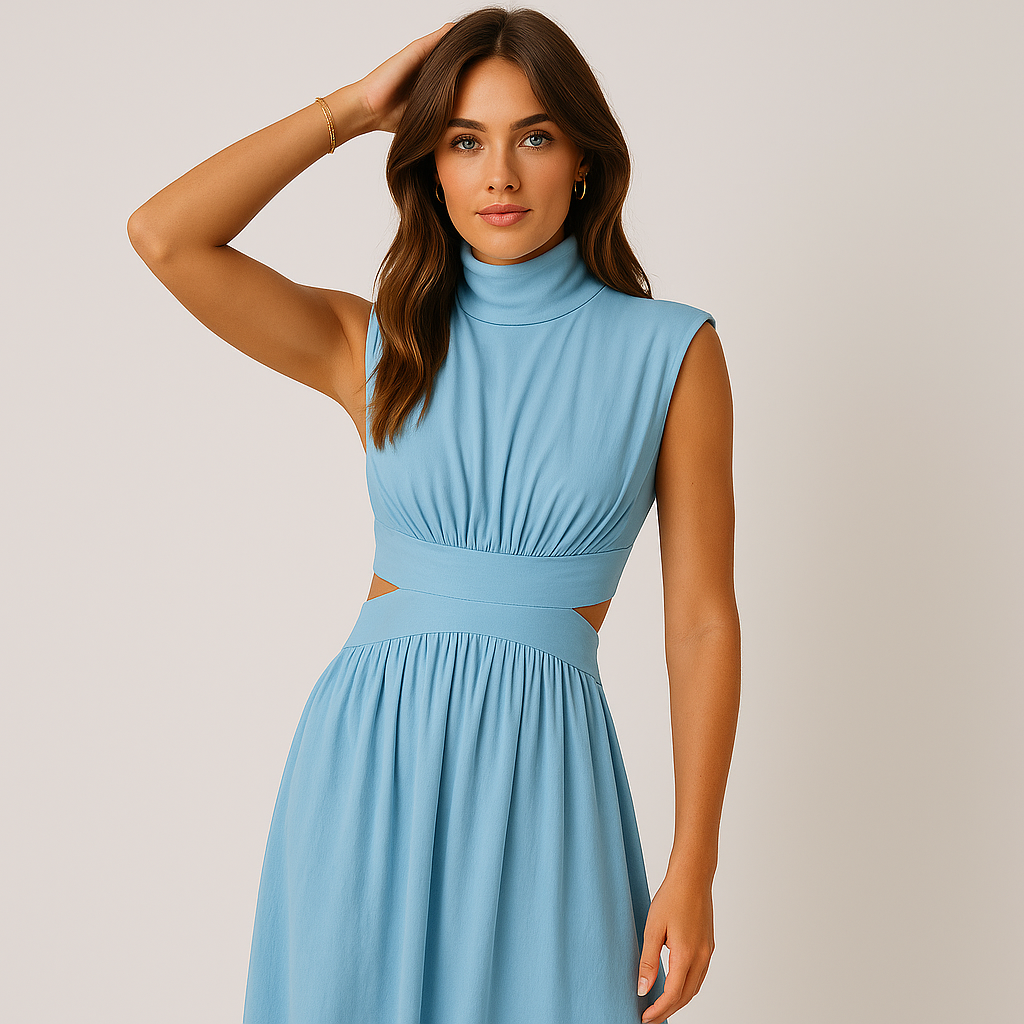 Eden Maxikleid | Hoher Ausschnitt | Baumwollmischung | Moderne Silhouette