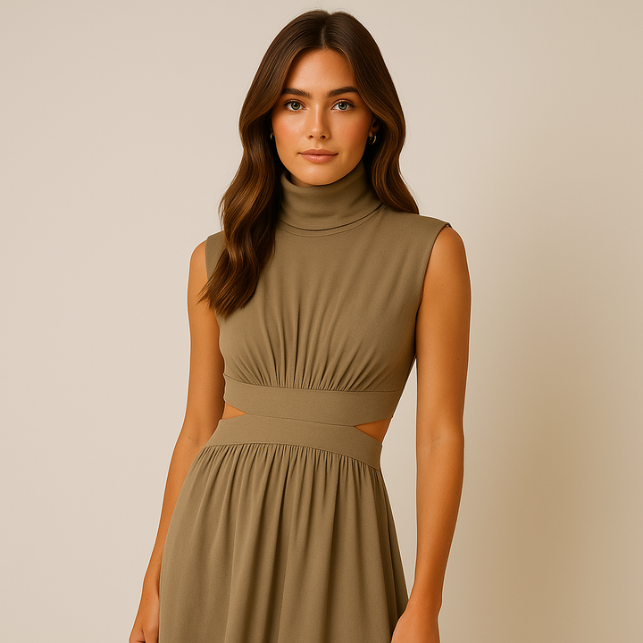 Eden Maxikleid | Hoher Ausschnitt | Baumwollmischung | Moderne Silhouette