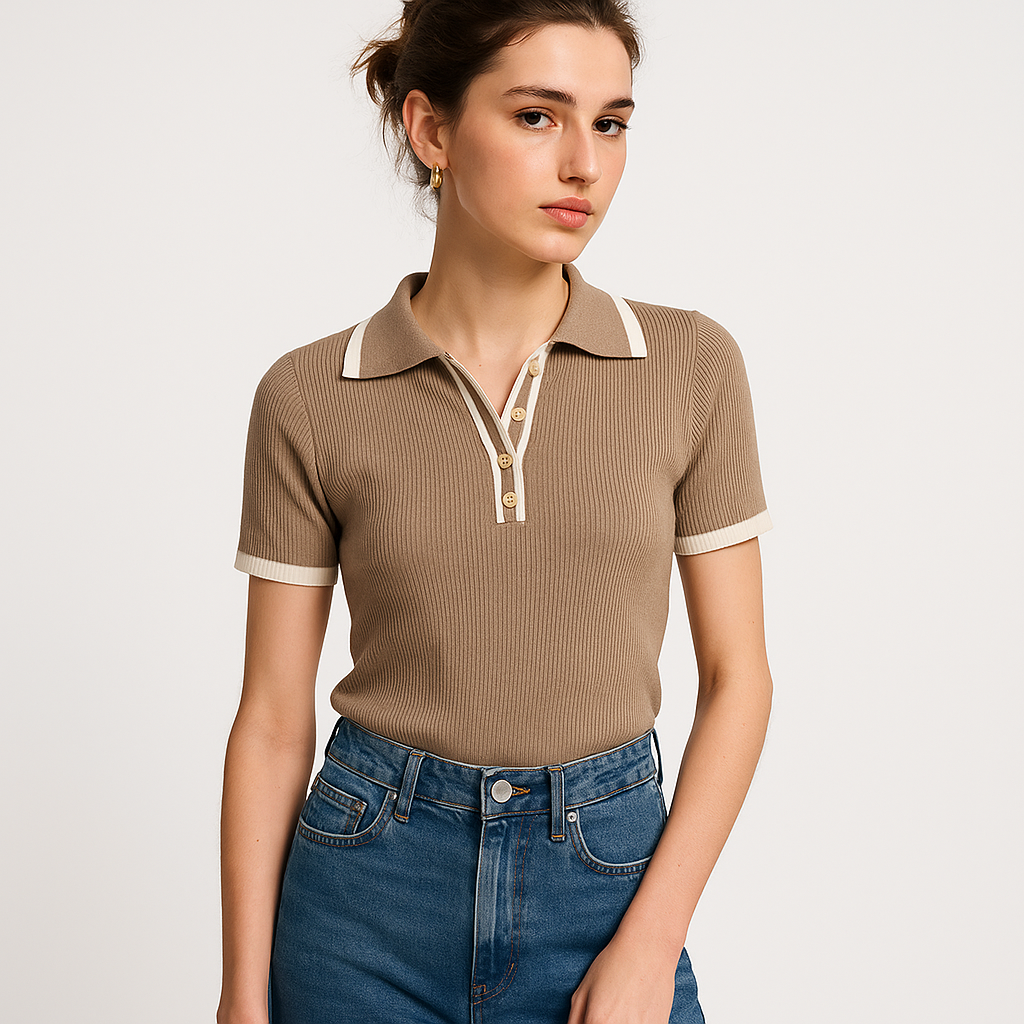 Knit Polo Top | Kontrastbesatz
