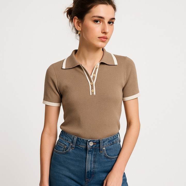 Knit Polo Top | Kontrastbesatz