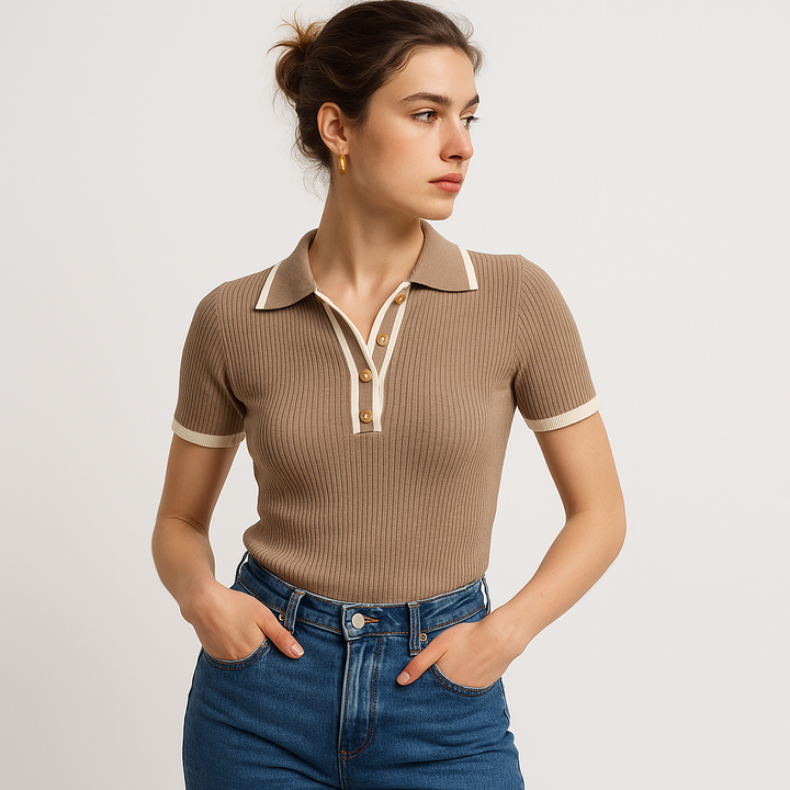 Knit Polo Top | Kontrastbesatz