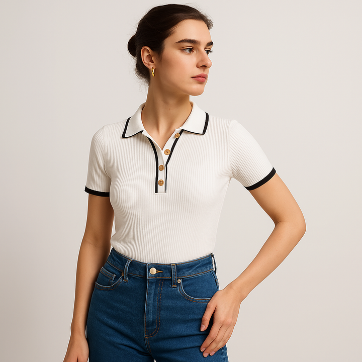 Knit Polo Top | Kontrastbesatz