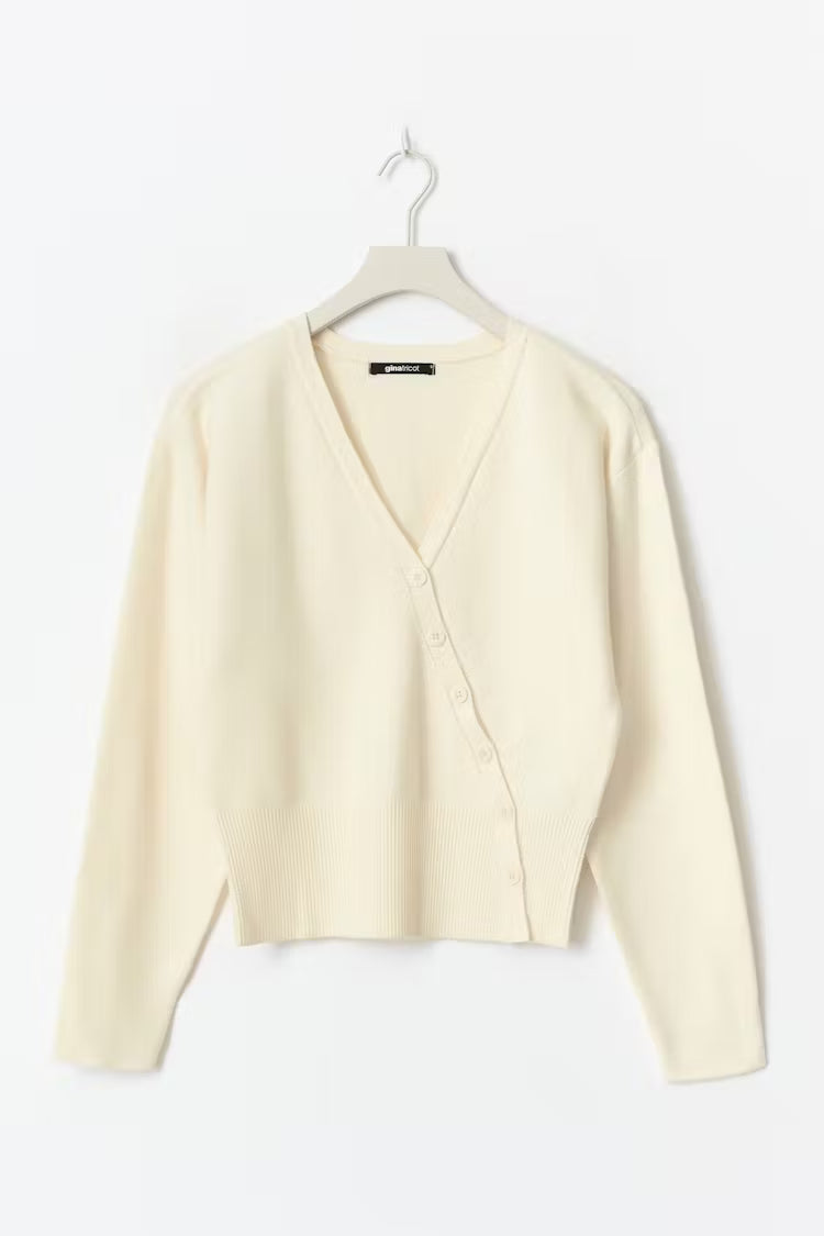 Asymmetrischer Knopf Cardigan | Weicher Strick