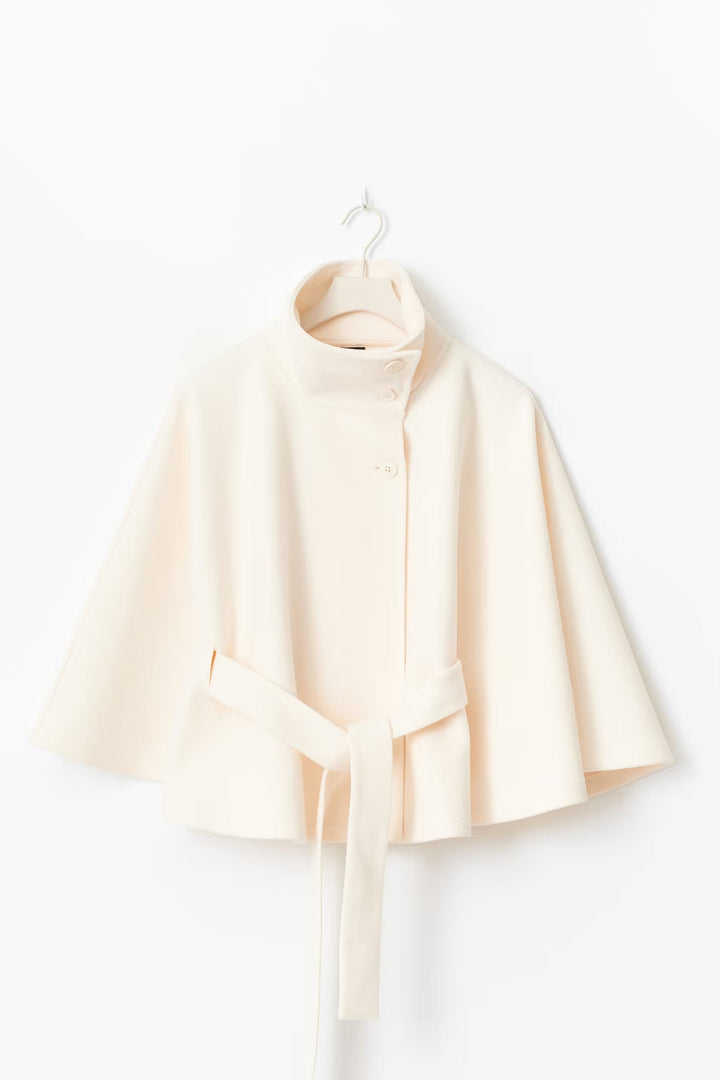 Cape Jacke mit Gürtel | Stehkragen | Herbst Winter Lagenlook