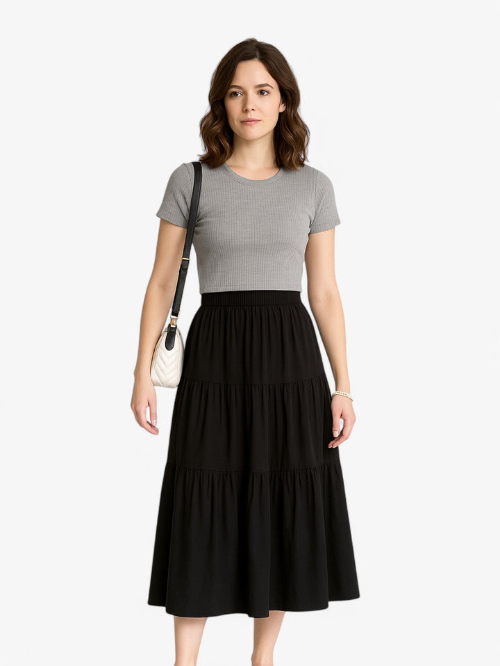 Tiered Midi Skirt | High Waist | Summer A-line Silhouette