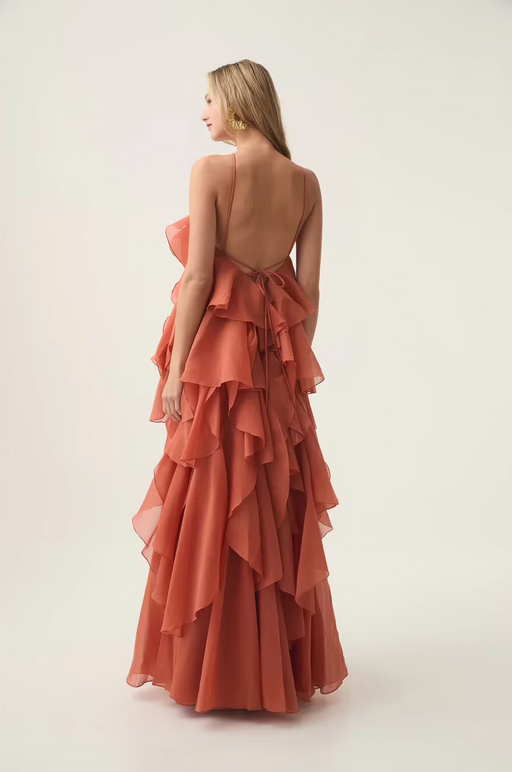 Glanzstück Livora Ruffled Maxi Dress | Halterneck | Layered Chiffon