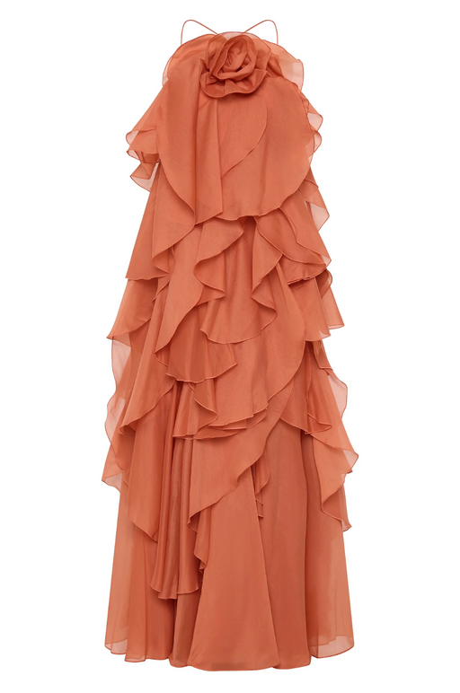 Glanzstück Livora Ruffled Maxi Dress | Halterneck | Layered Chiffon