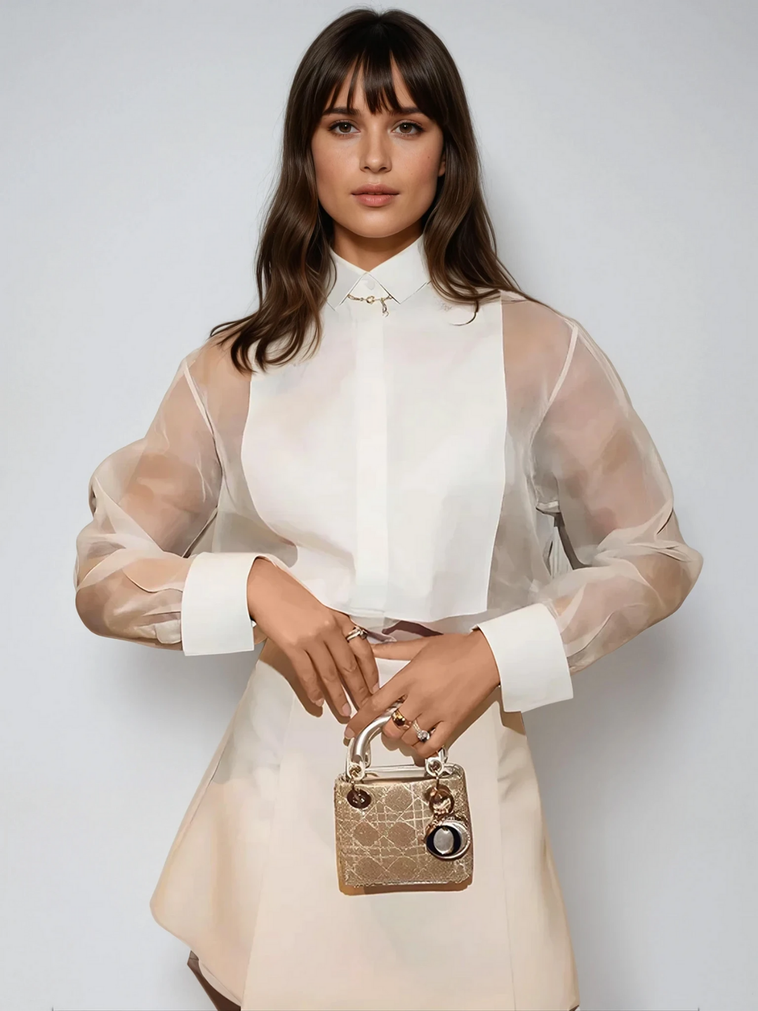 Sheer Organza Bluse | Puff Sleeve | Lapel Collar