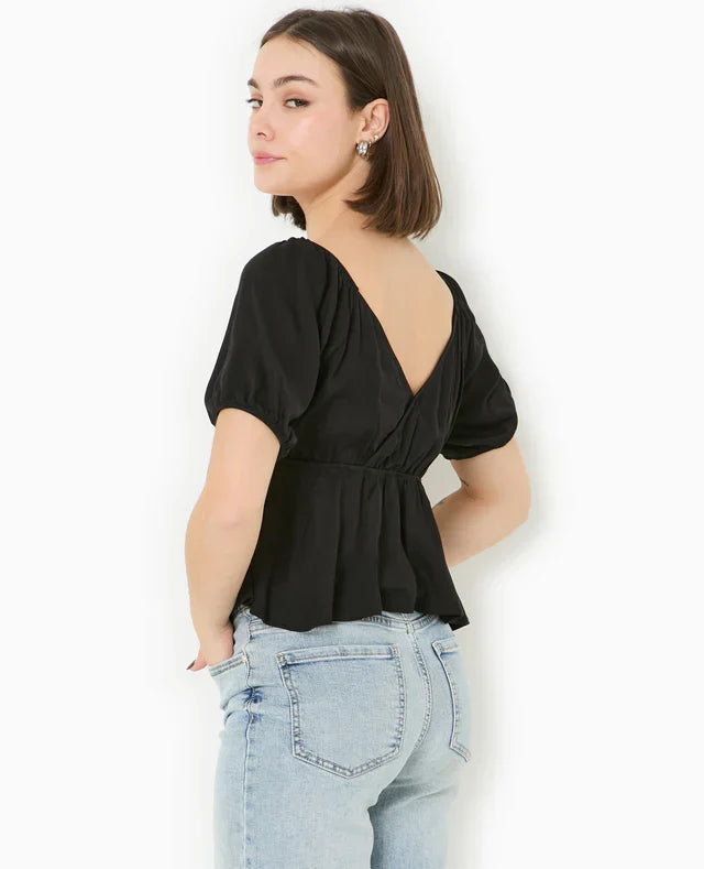 Peplum Bluse | Puffärmel | V-Ausschnitt | Leichtes Sommeroberteil