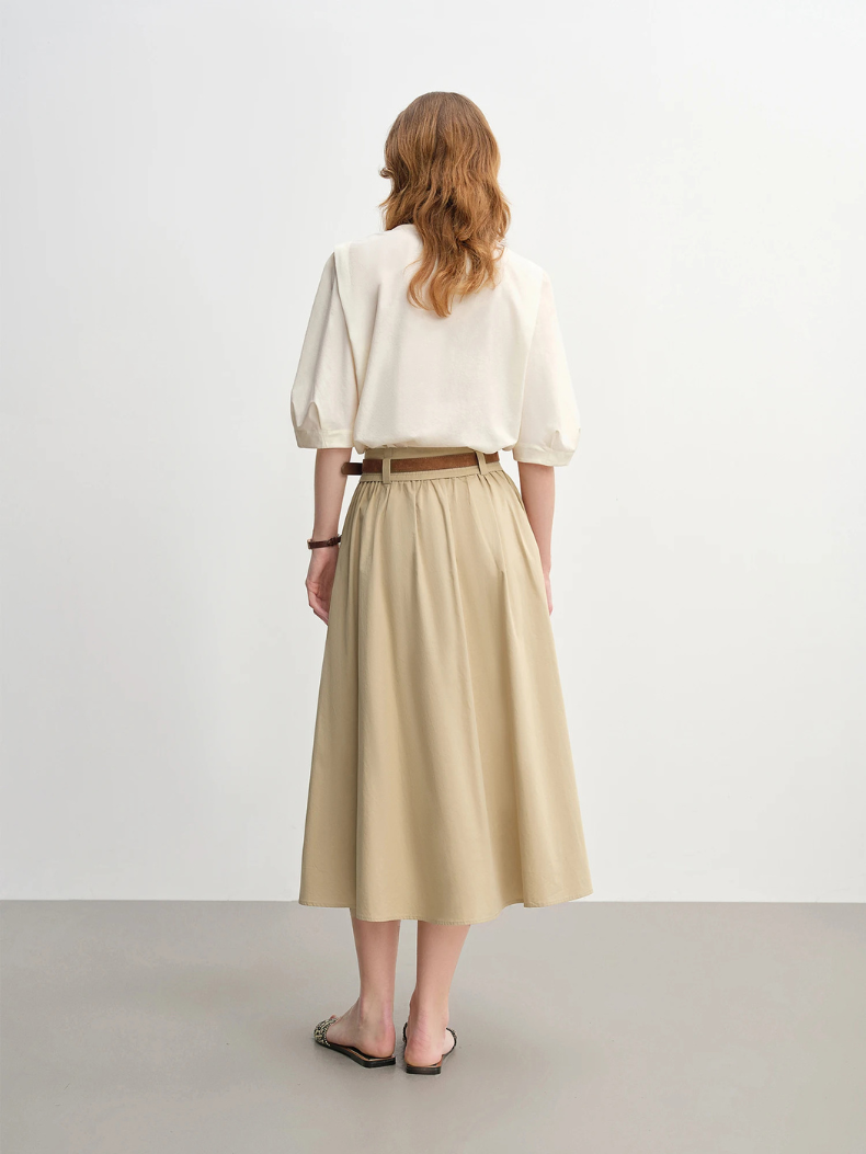 V-Ausschnitt Puffärmel Bluse | Relaxed Fit | Knopfdetails