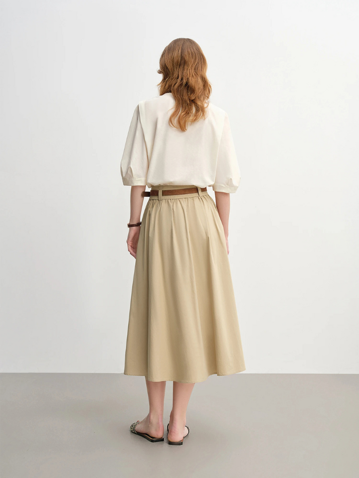 V-Ausschnitt Puffärmel Bluse | Relaxed Fit | Knopfdetails