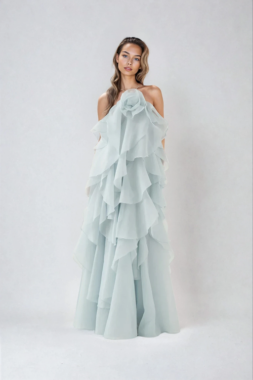Glanzstück Livora Ruffled Maxi Dress | Halterneck | Layered Chiffon