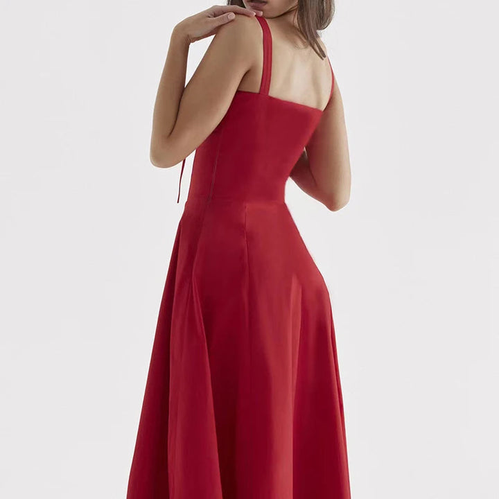 Kleid Lichtglanz Floral Corset Midi | Sweetheart Ausschnitt, Schlitzrock, Spaghetti-Träger