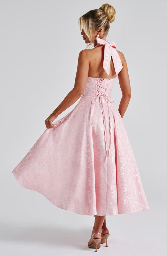 Halter Neck Satin Midi Kleid | A-Linie Silhouette