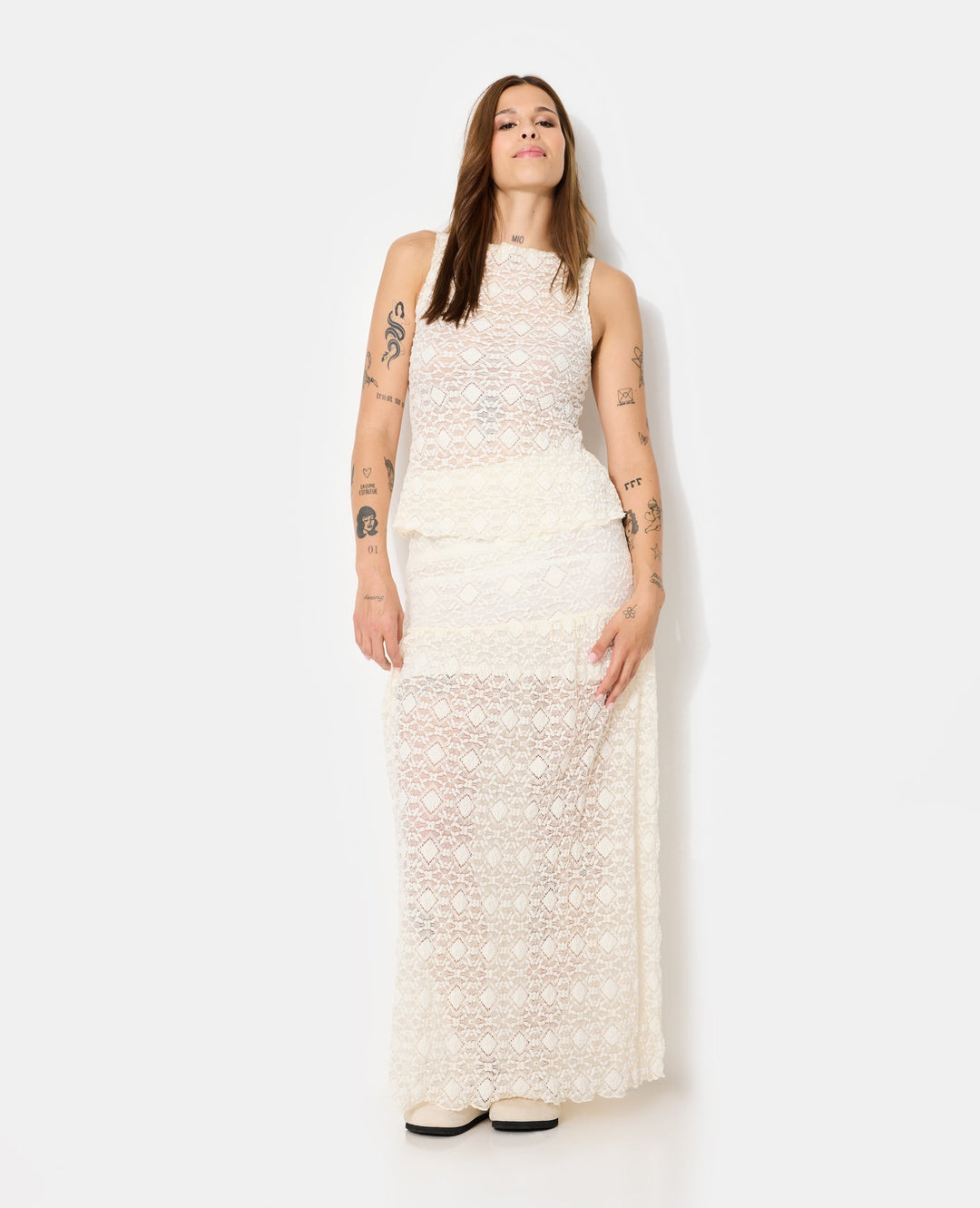 Spitzen Maxi Rock | Sheer Overlay und gerader Schnitt