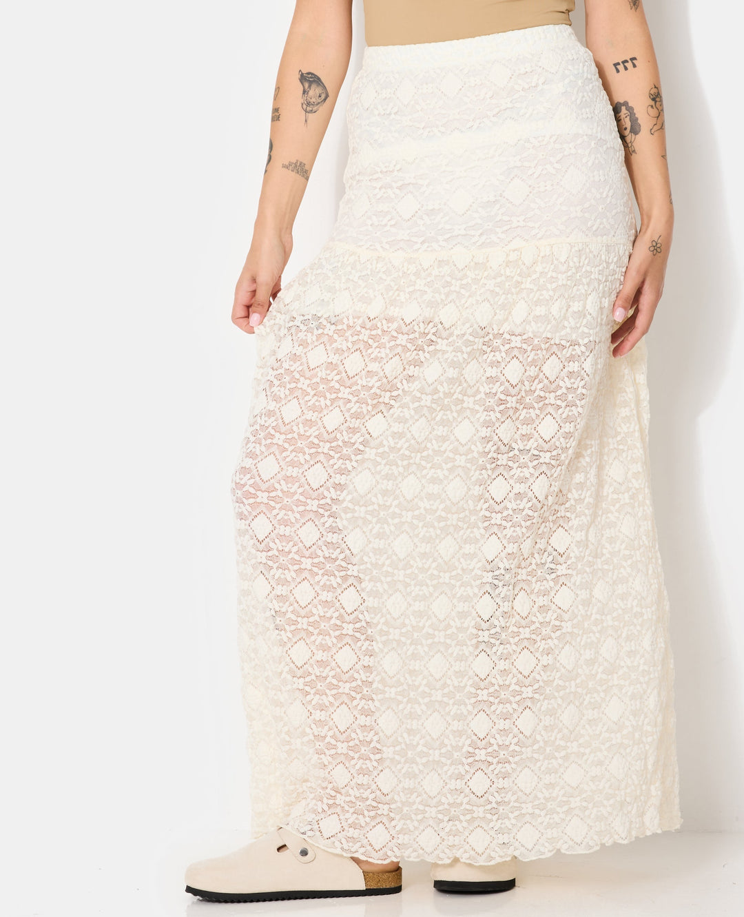 Spitzen Maxi Rock | Sheer Overlay und gerader Schnitt