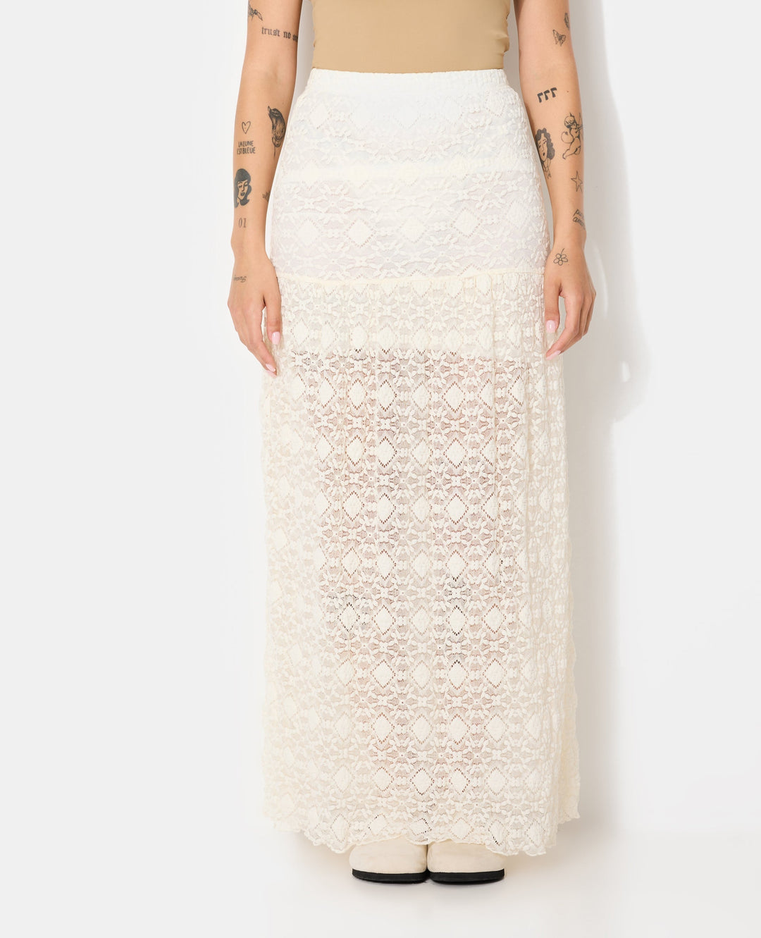 Spitzen Maxi Rock | Sheer Overlay und gerader Schnitt