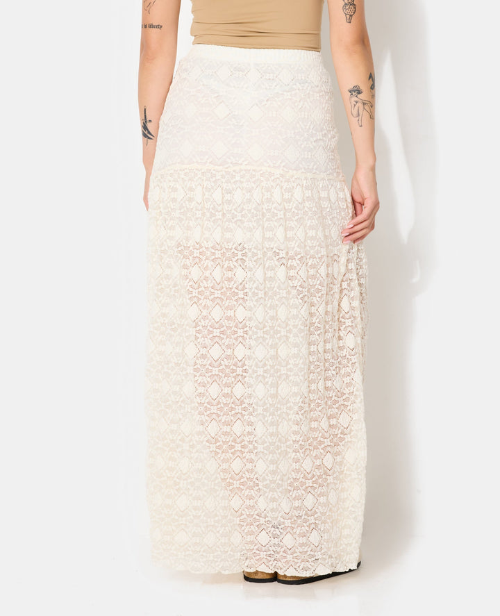 Spitzen Maxi Rock | Sheer Overlay und gerader Schnitt