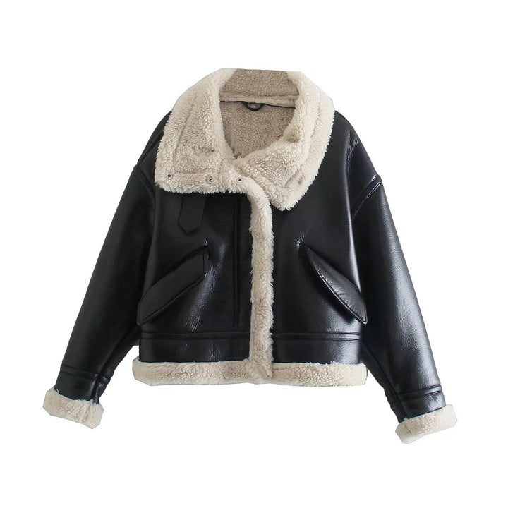Faux Shearling Aviator Jacke | Kurzer Schnitt | Kontrastkragen