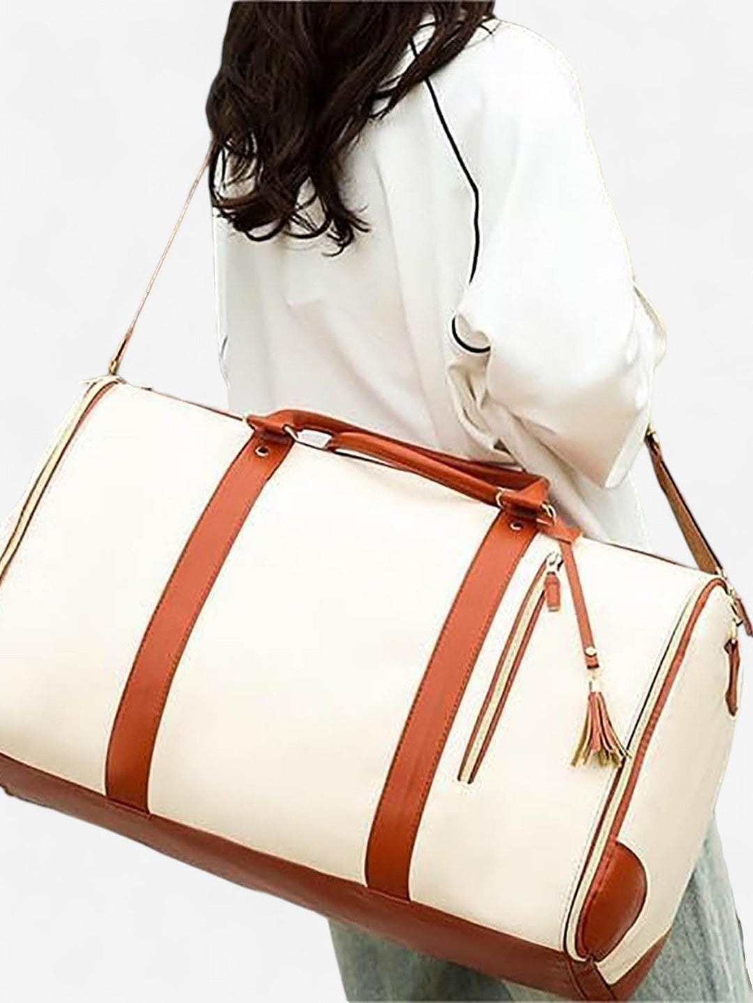 Weitblick Weekender Duffel Bag | Creme und Tan Reisetasche