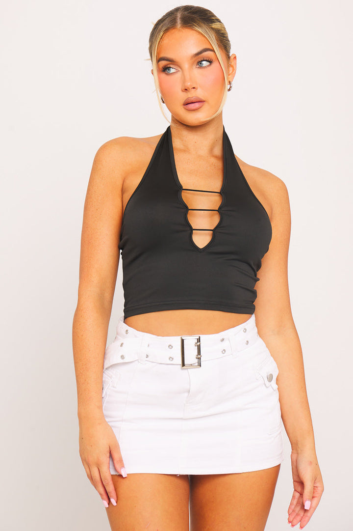 Haltertop mit Leiter-Ausschnitt | Plunge Front | Cropped Fit