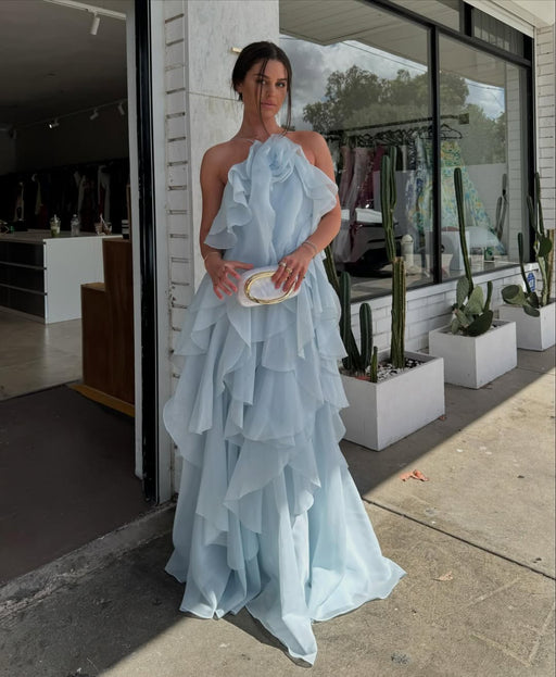 Glanzstück Livora Ruffled Maxi Dress | Halterneck | Layered Chiffon