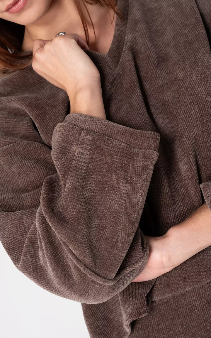 Strick Mini Kleid Set | V-Ausschnitt Pullover & Rock | Weiches Gemischtes Garn