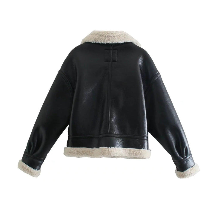 Faux Shearling Aviator Jacke | Kurzer Schnitt | Kontrastkragen