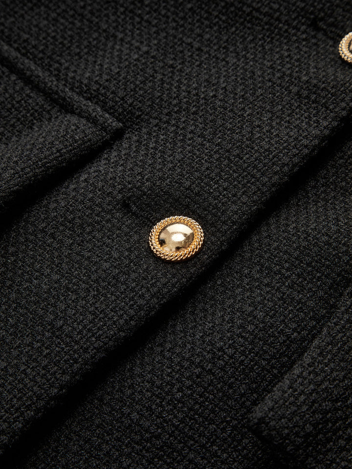 Tweed Jacke Schwarz | Goldene Knöpfe | Strukturiert Kurze Passform